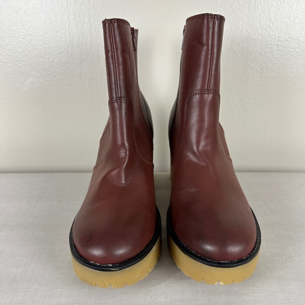 Sun + Stone Women's 11 Lennii Platform Ankle Boots Burgundy Lug Sole Block Heel - Picture 4 of 10